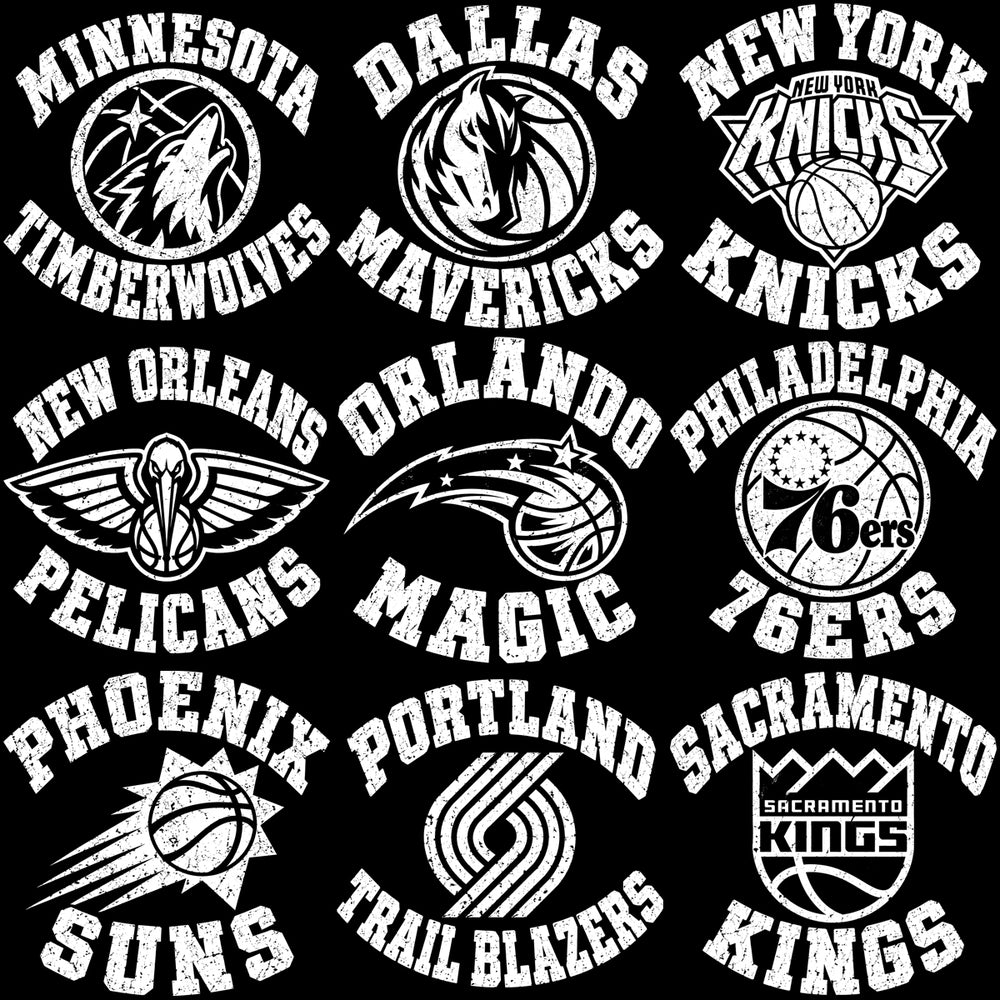 30 Basketball Teams Distressed Grunge White Logo Designs Bundle PNG