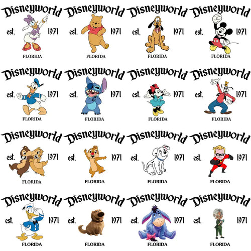 35 Cartoons EST Disneyworld Florida Mix Designs Bundle PNG