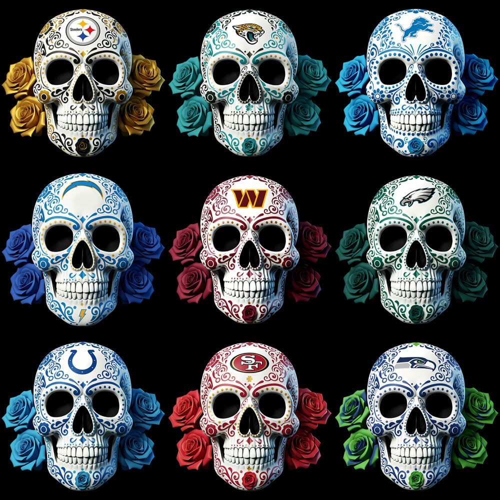 32 Football Teams Floral Days of the Deads Skull Designs Bundle PNG