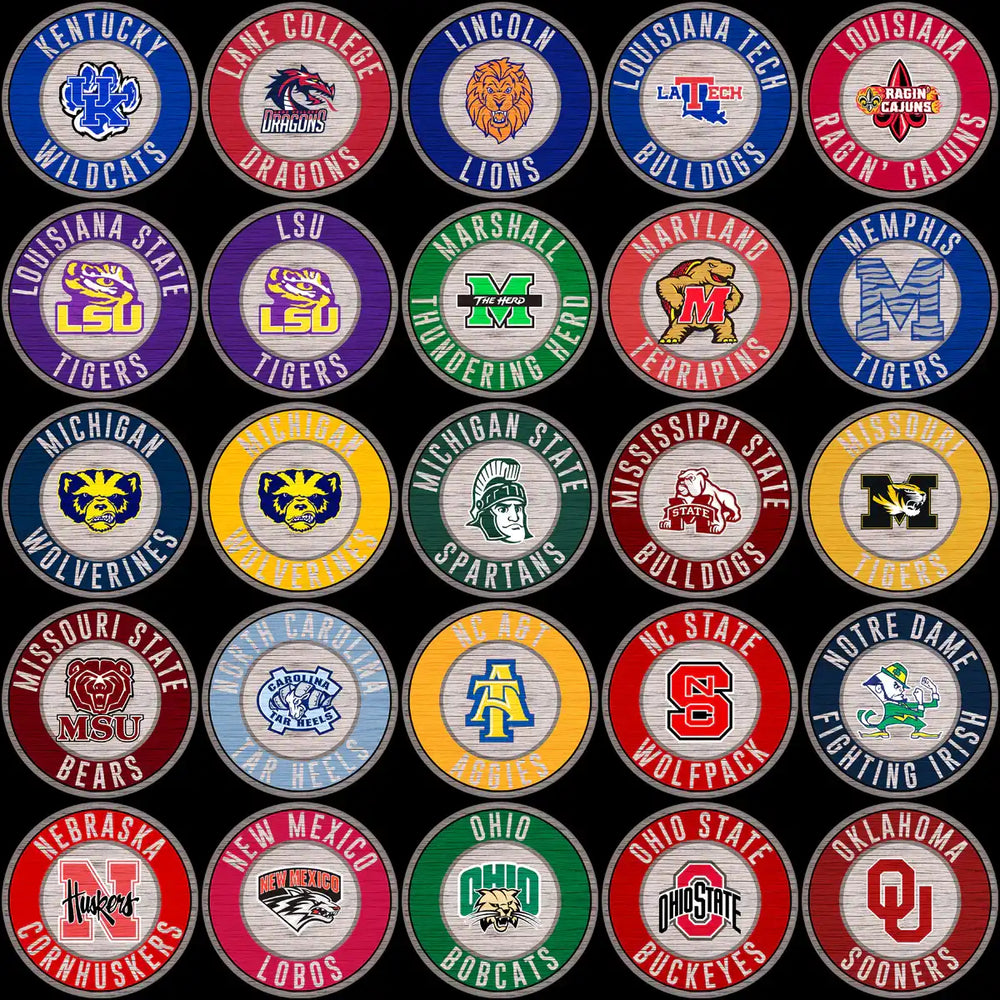 129 College NCAA Wood Circle Logo PNG Designs Bundle