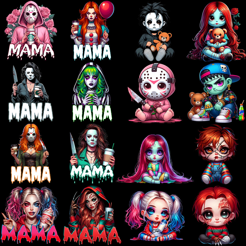 70 Halloween Horror Mom & Kids Slashers Designs Bundle PNG