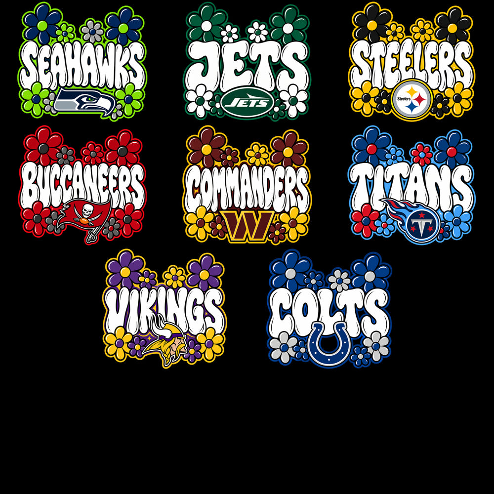 32 Football Teams Groovy Retro Flowers Designs Bundle PNG