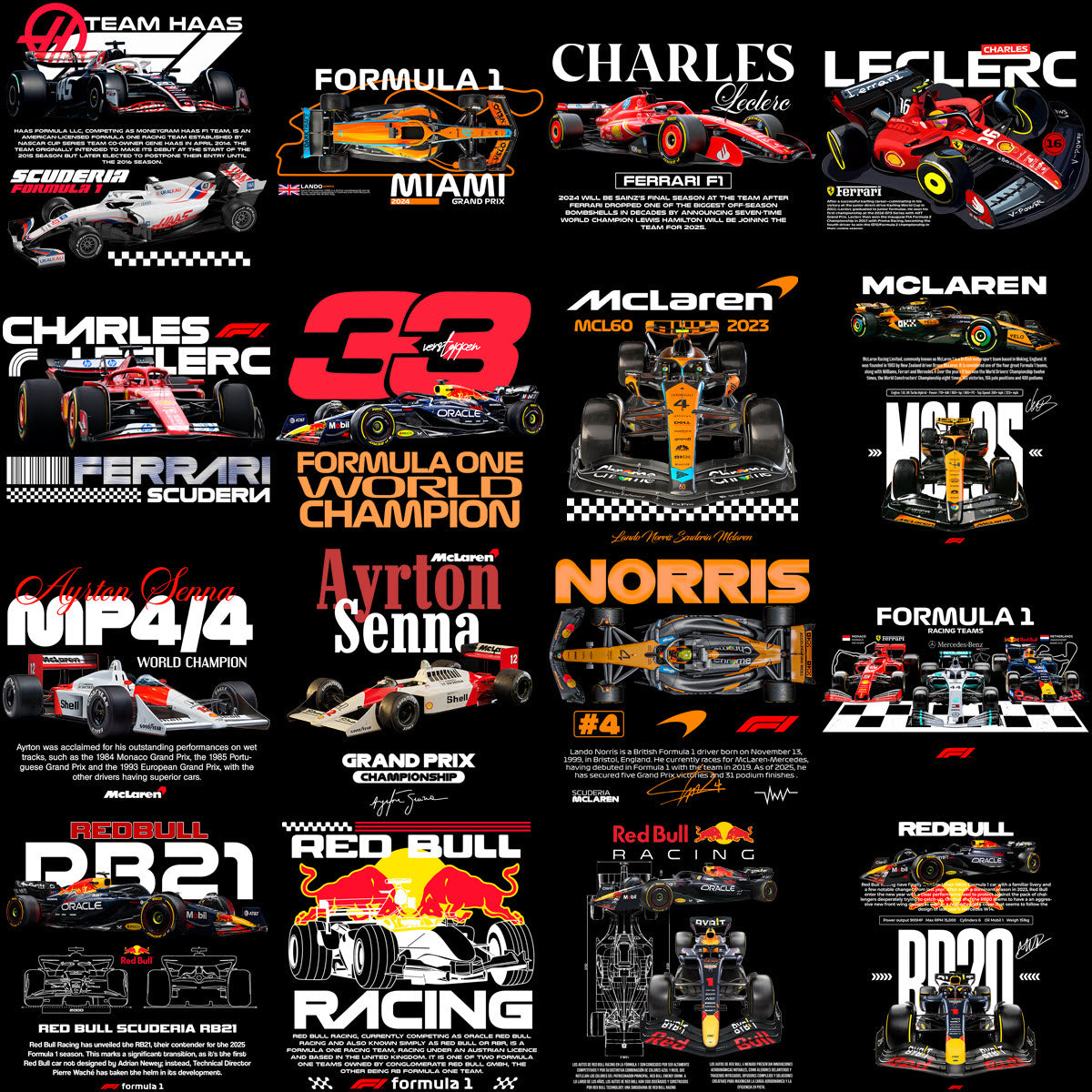 80 Racing F1 Drivers Formula Streetwear Designs Bundle PNG
