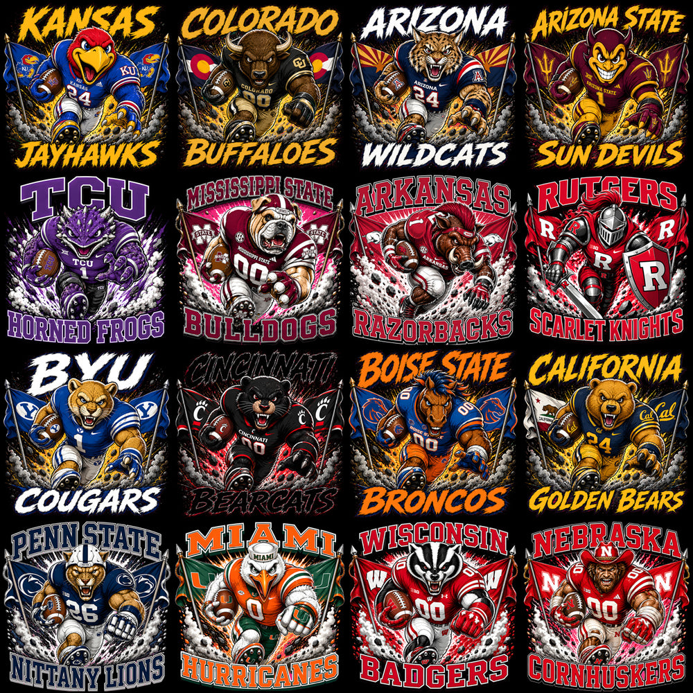 89 College Football NCAA Teams Mascots Designs Bundle PNG