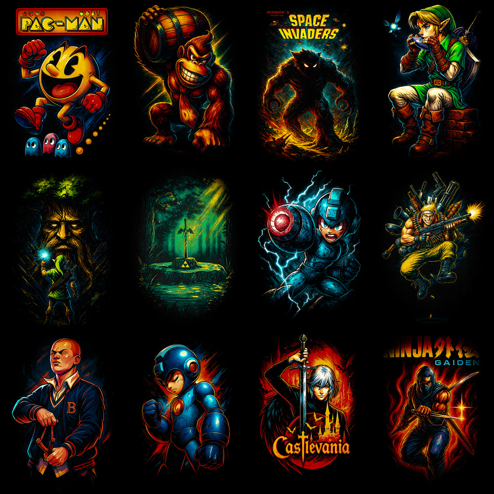 96 Mixed Legends Gaming V2 Streetwear Halftone Designs Bundle PNG
