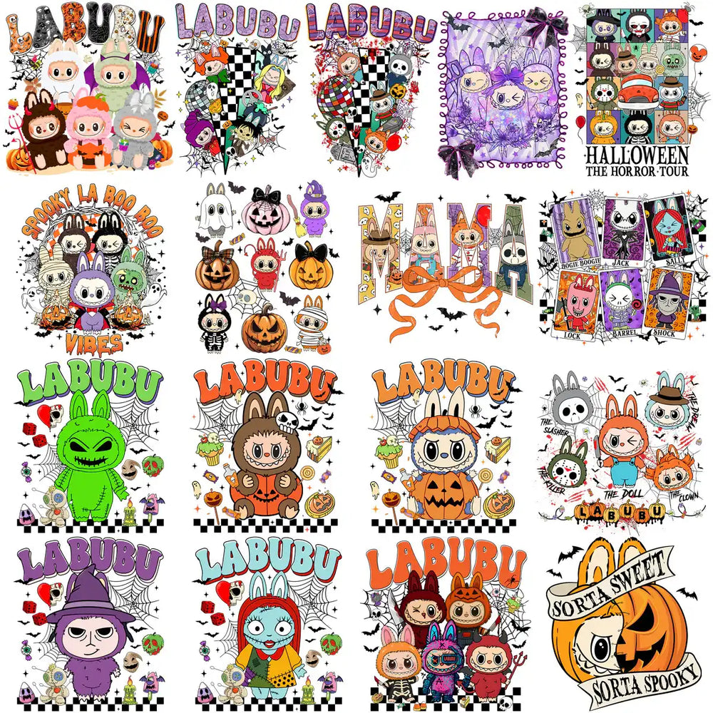80 Halloween Labubu Spooky Cartoons Designs Bundle PNG