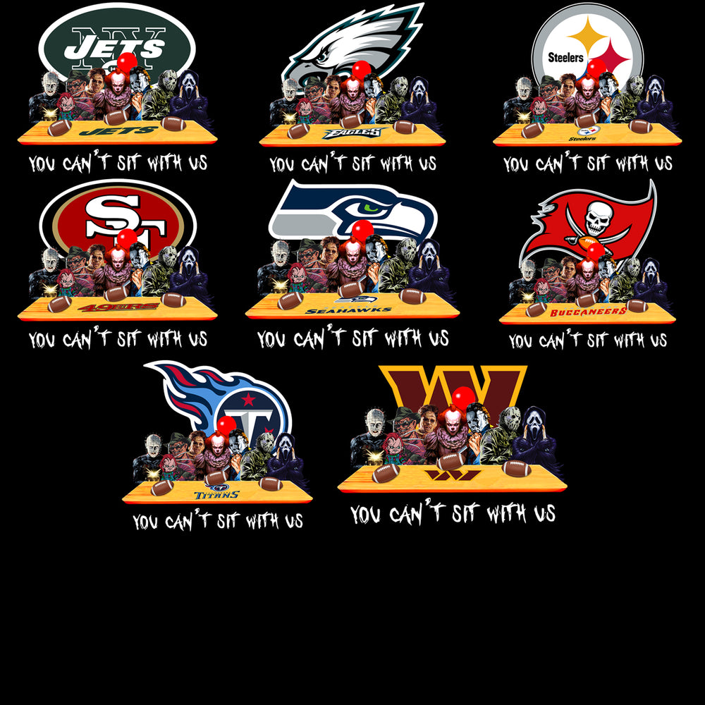 32 Football Teams Halloween Slasher You Can't Sit With Us Designs Bundle PNG