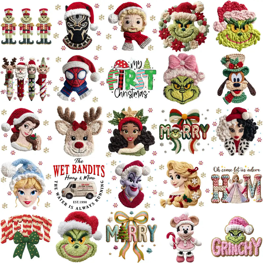 110 Cartoons CHRISTMAS Yarn Style Designs Bundle PNG