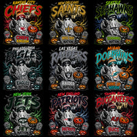 Load image into Gallery viewer, 32 Football Teams Slogan Ghost Halloween Black Knockout Designs Bundle PNG
