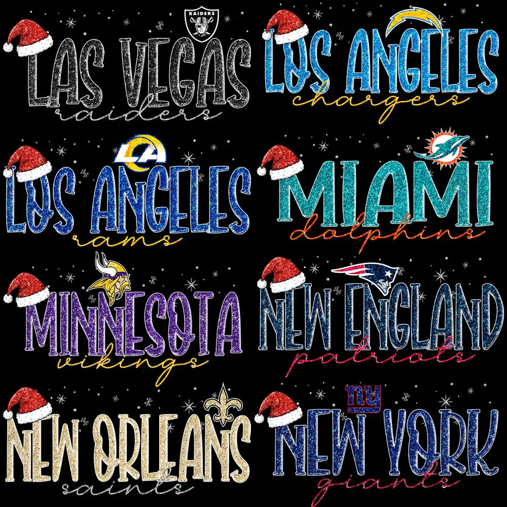 32 Christmas Football Teams Santa Hat Snow Designs Bundle PNG