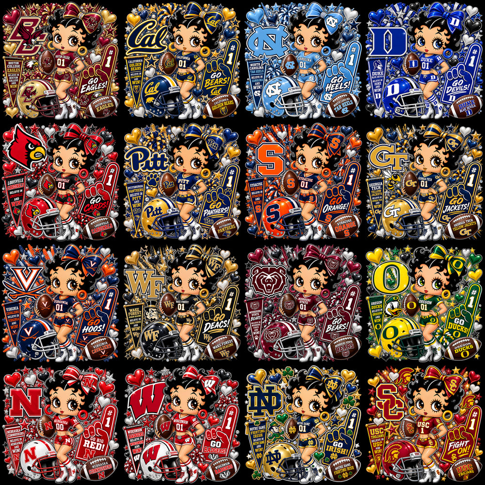68 College Betty Boop Cheerleader Football NCAA Teams Designs Bundle PNG