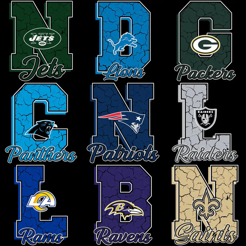 32 Football Teams Cracked Letter Initials Logo Designs Bundle PNG
