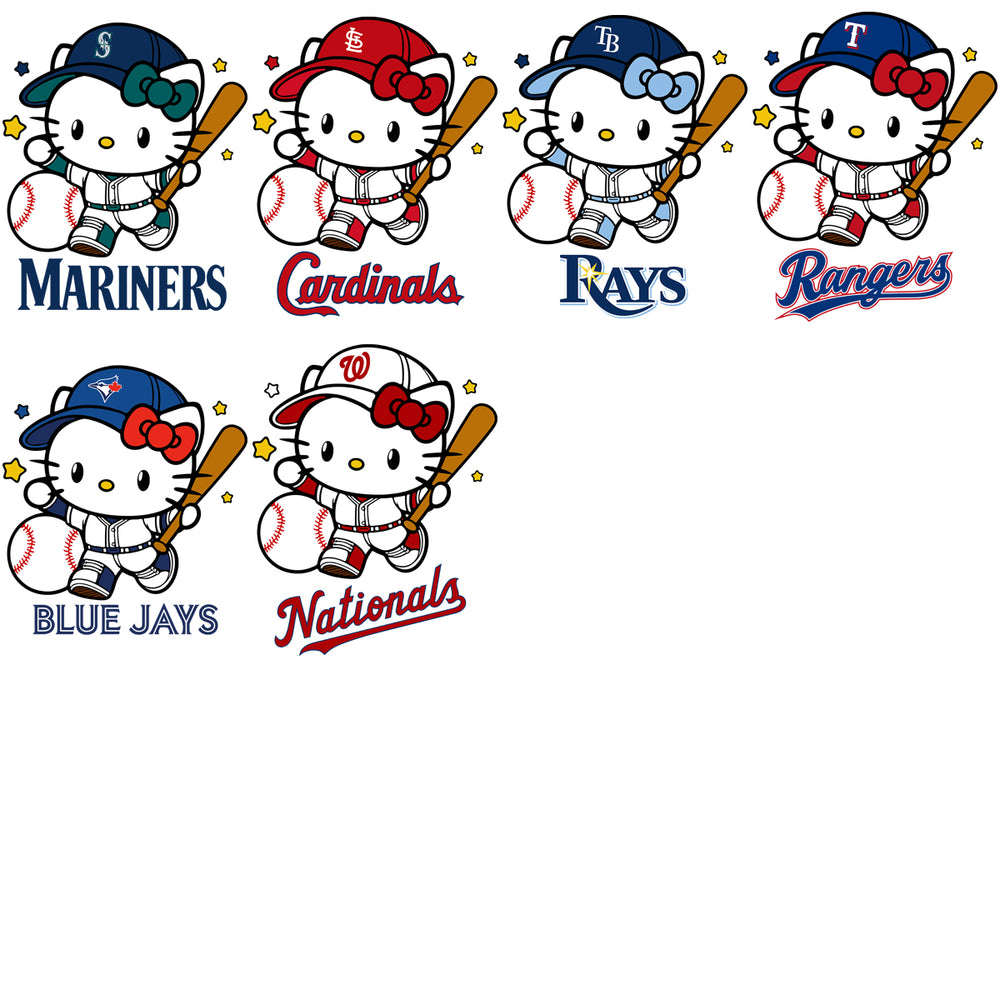 30 Baseball League Teams Logo Hello Kitty Designs Bundle PNG SVG