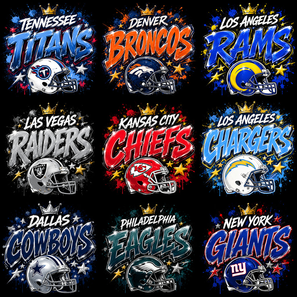 32 Graffiti Football Teams Helmet Crown Designs Bundle PNG