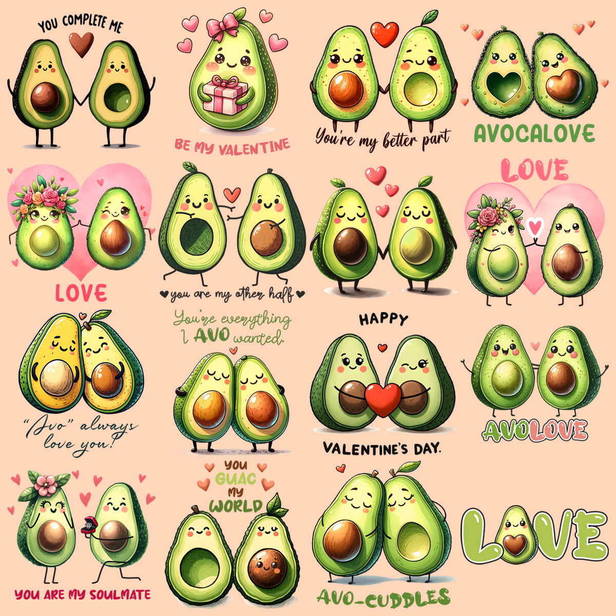 19 Avocado Valentine Designs Bundle Png