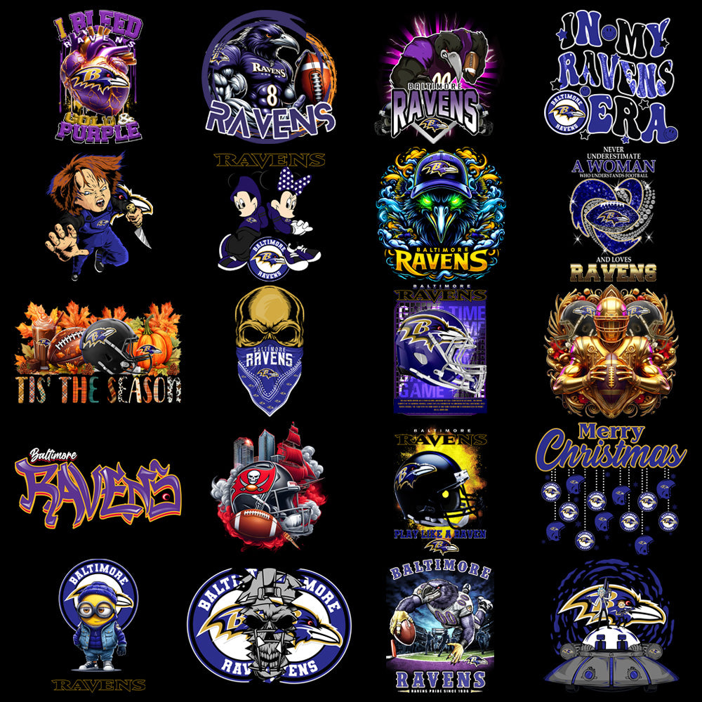 48 Baltimore Ravens V2 Football Designs Bundle PNG