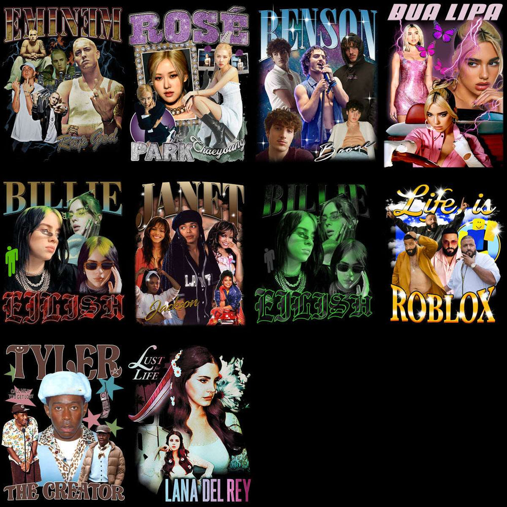 Print-ready celebrity and pop culture design bundles for DTF, DTG, embroidery, and tumbler wraps