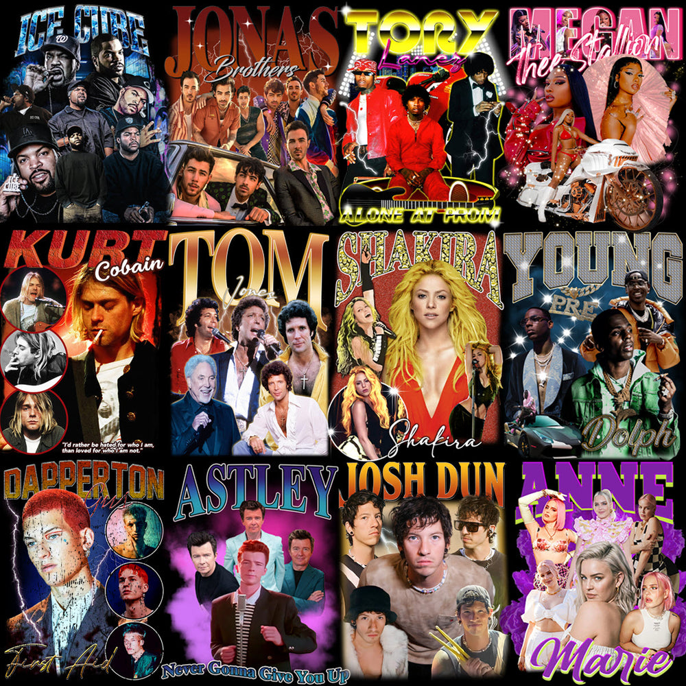 60 Celebrity Music Stars Bootleg Artists Designs Bundle PNG