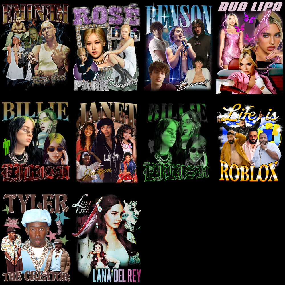 Print-ready celebrity and pop culture design bundles for DTF, DTG, embroidery, and tumbler wraps