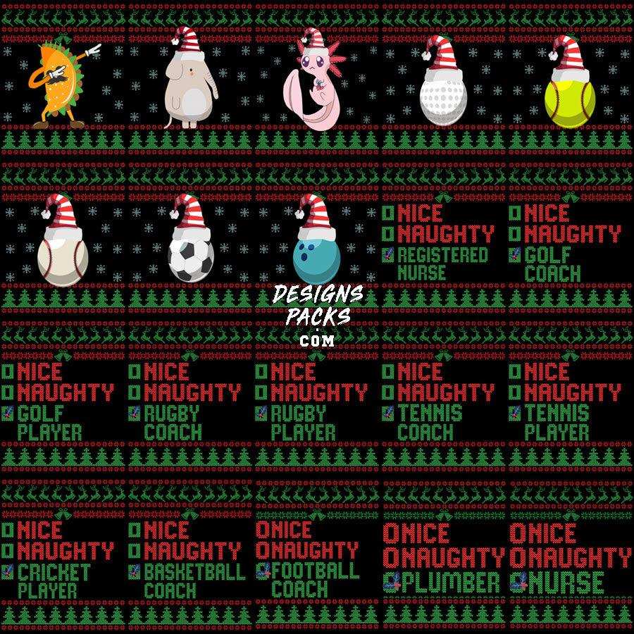 200 Mixed Ugly Sweater Christmas Designs Bundle PNG