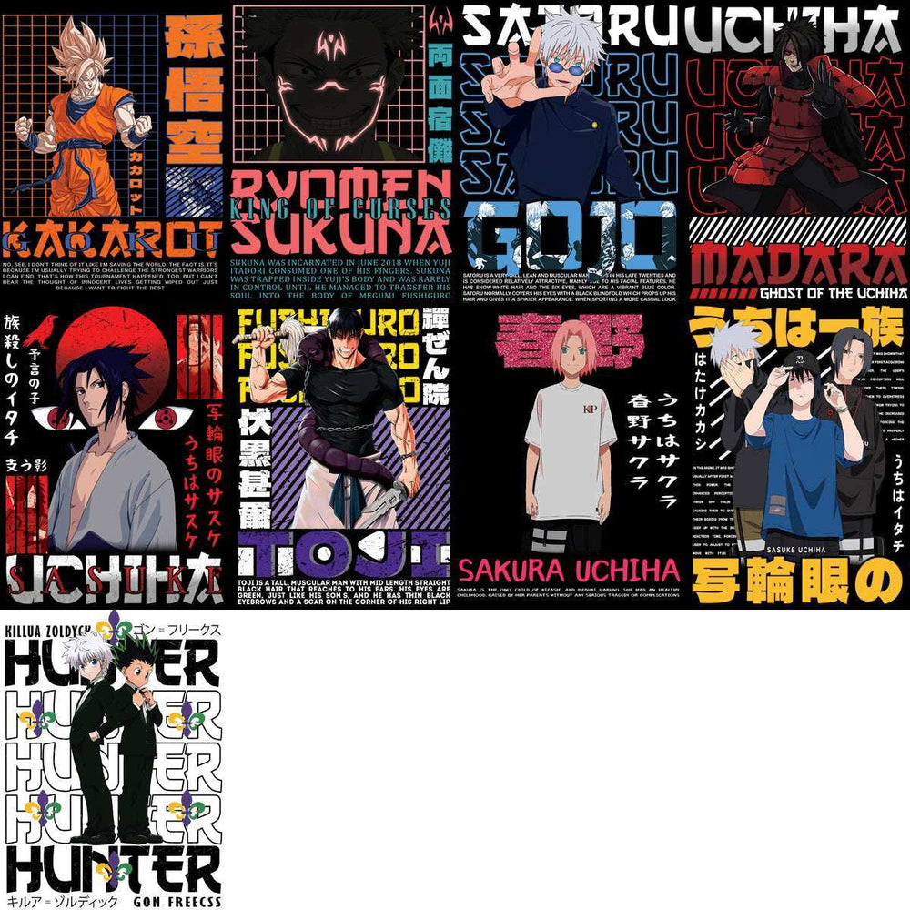 40 Anime Characters Mixed Streetwear Designs Bundle PNG