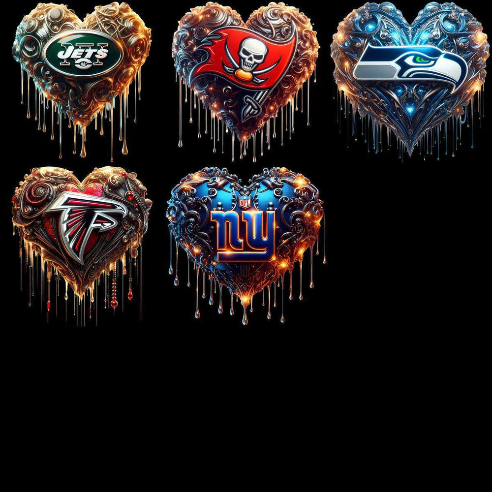 32 Football Teams Dripping Glow Heart Designs Bundle PNG