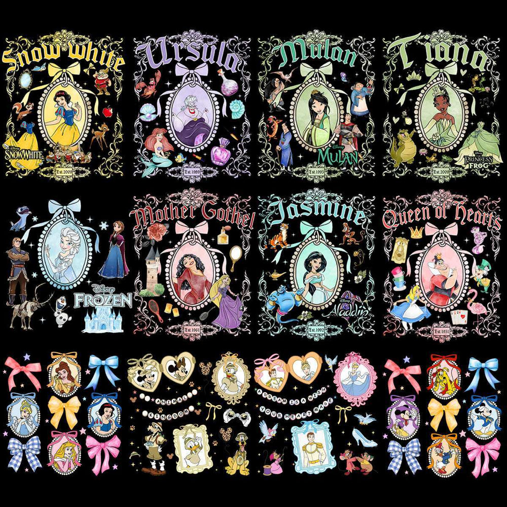 58 Cartoon Princess Bow Mirror & Cartoons Designs Bundle PNG