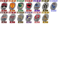 Load image into Gallery viewer, College team logos with fingerprint designs and 'It's in My Blood' text for apparel printing

