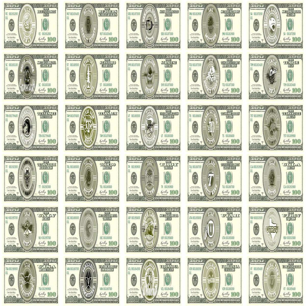 125 NCAA College Sports 100 Dollar Bill Tumbler Wrap Bundle JPG