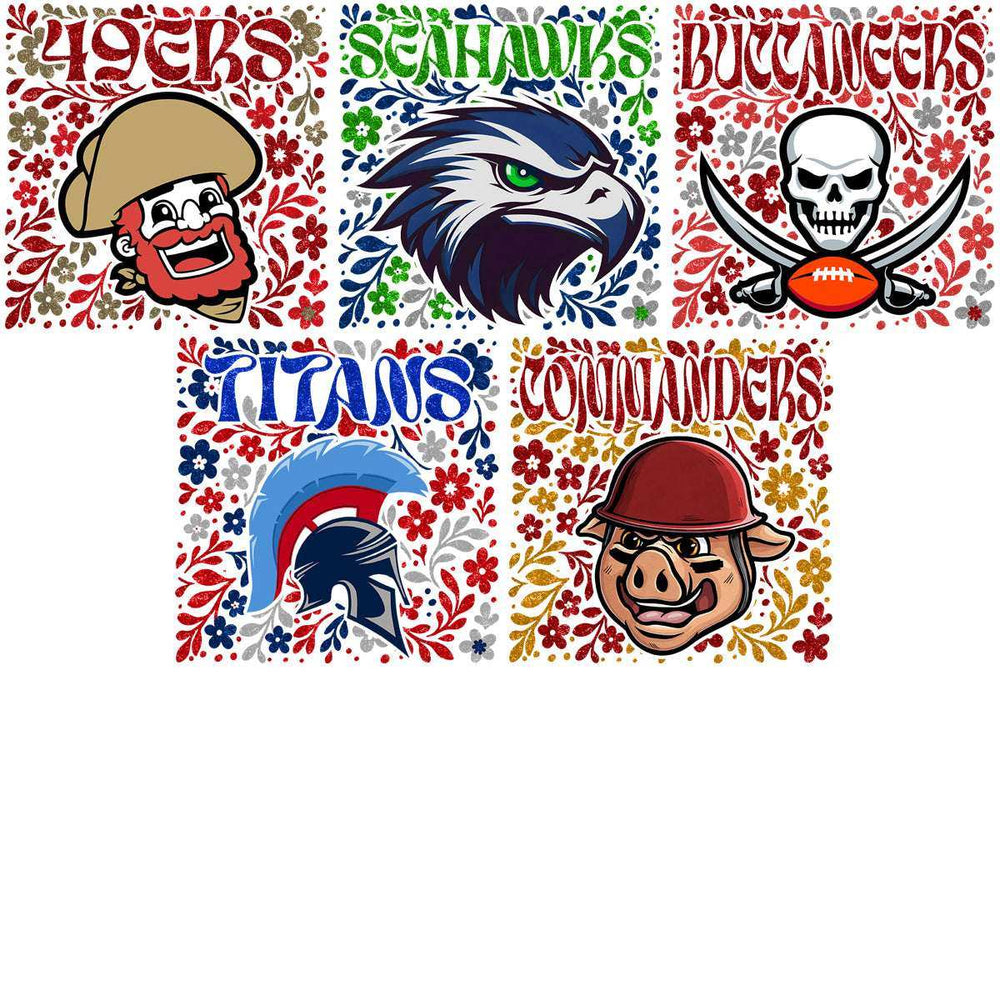 32 Football Teams Floral Glitter Mascots Designs Bundle PNG