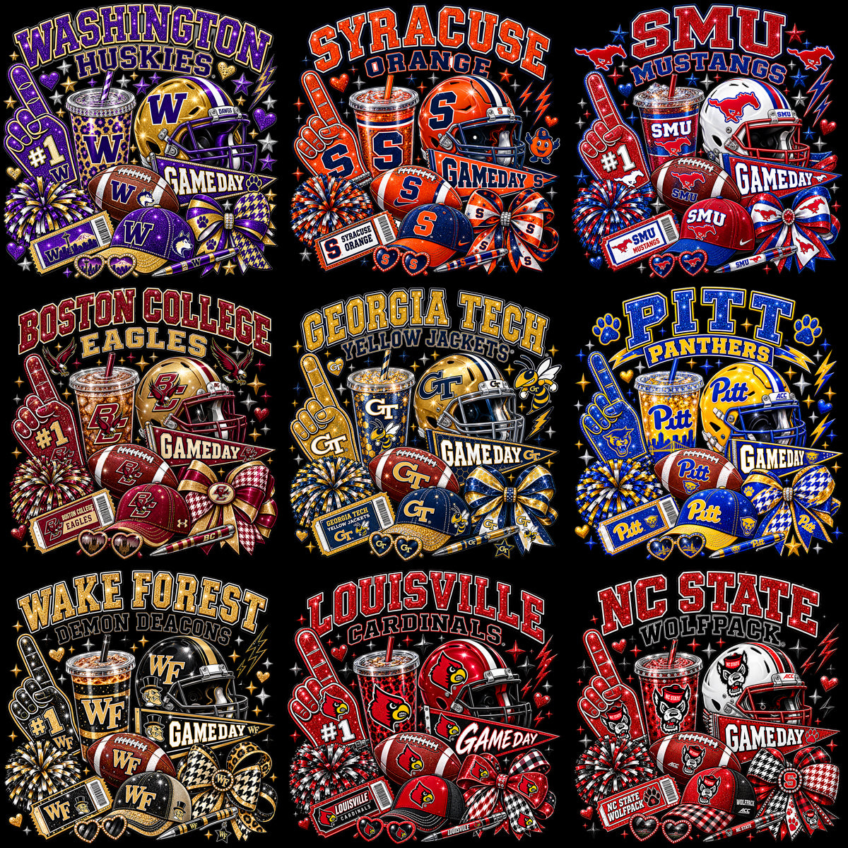 66 College Football NCAA Go Teams GameDay Spirit Designs Bundle PNG