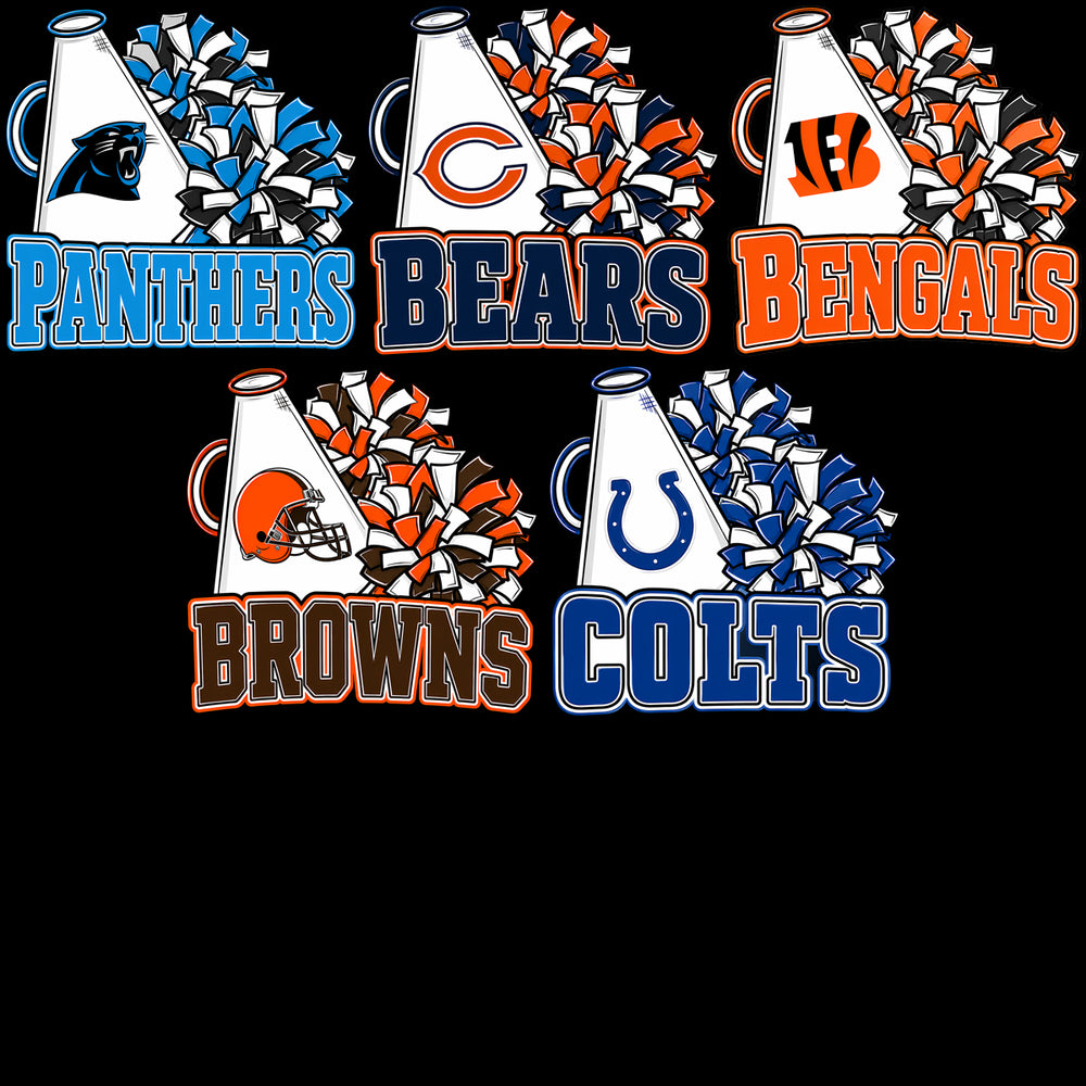 32 Football Teams Megaphone Pom-Poms Designs Bundle PNG