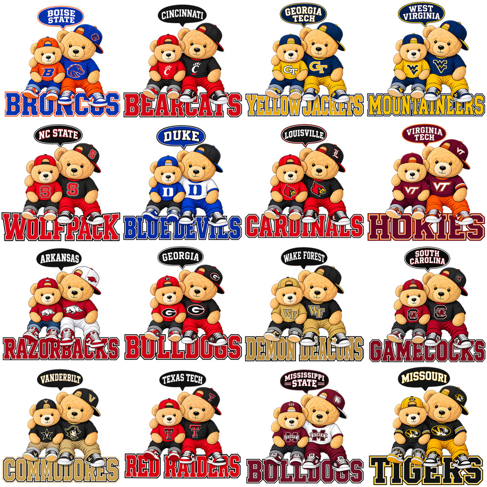 65 College Football NCAA Teams Teddy Bear Dad & Son Designs Bundle PNG