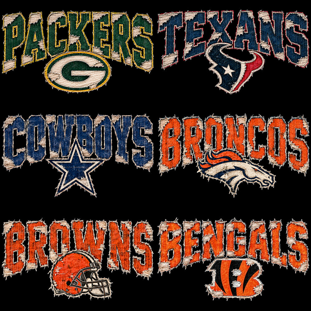 32 Distressed Denim Texture Football Teams Designs Bundle PNG