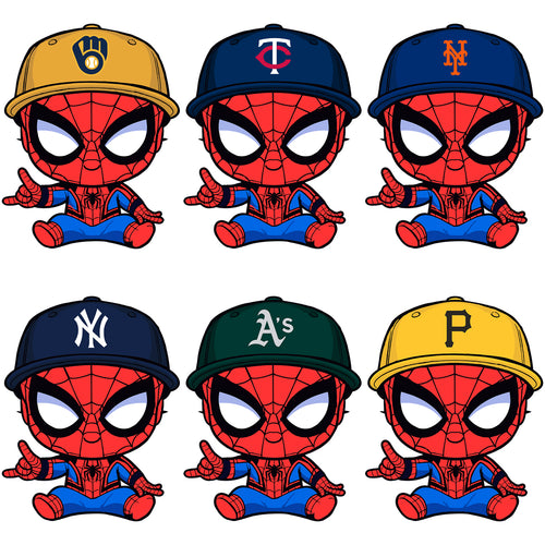 30 Baseball Teams Spiderman Cap Superhero Kids Designs Bundle PNG
