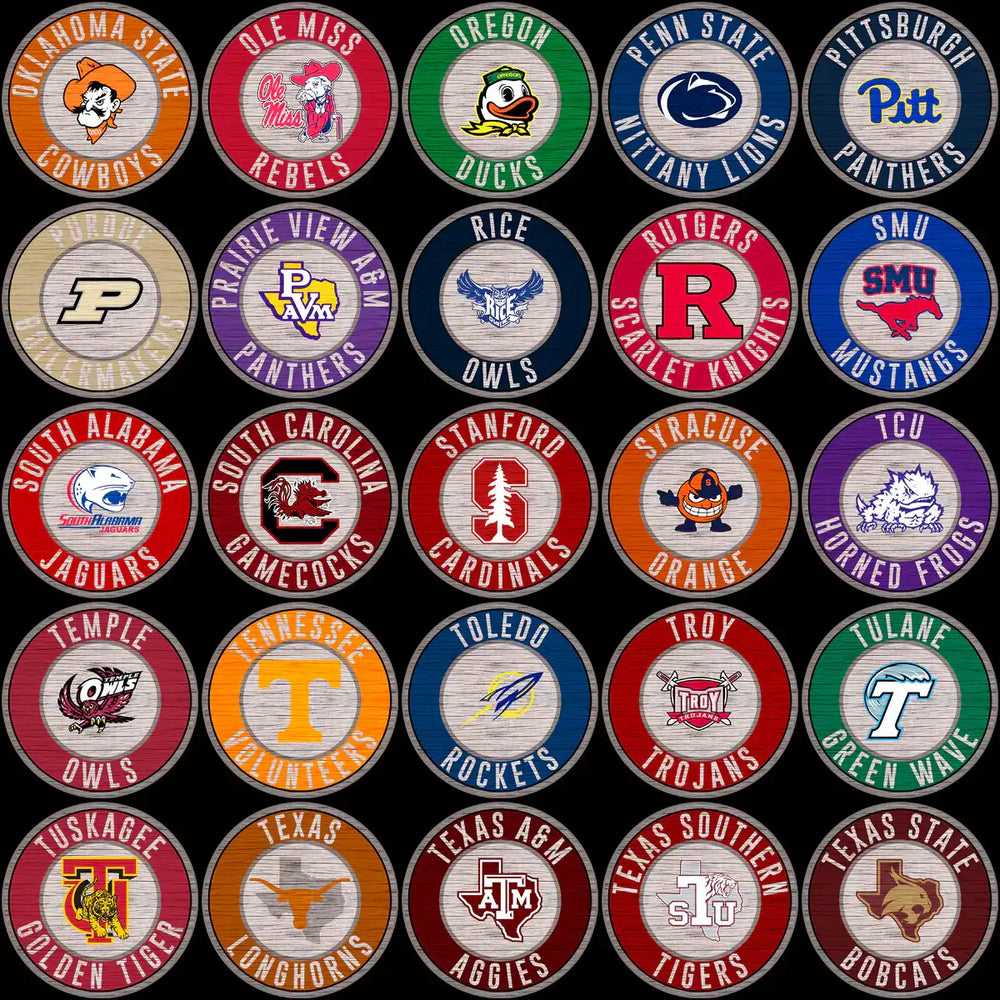 129 College NCAA Wood Circle Logo PNG Designs Bundle
