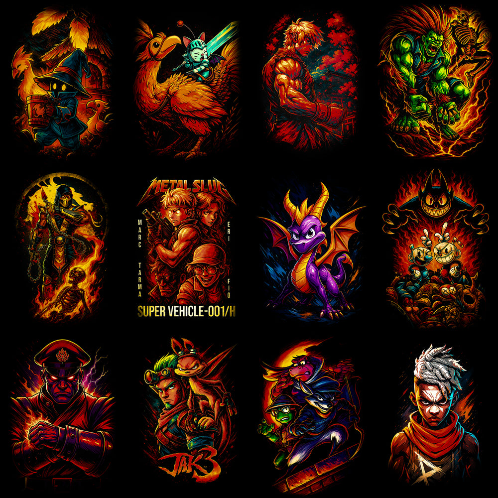 96 Mixed Legends Gaming V2 Streetwear Halftone Designs Bundle PNG