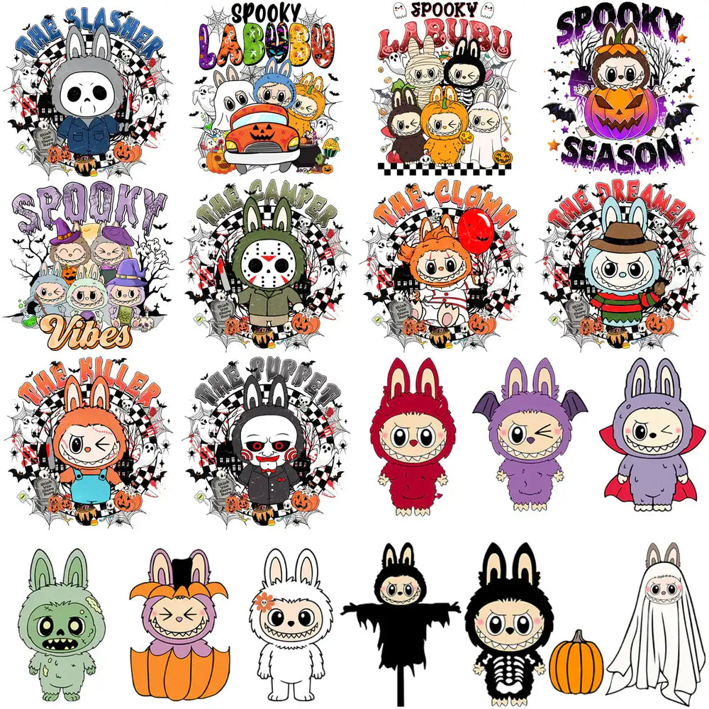 80 Halloween Labubu Spooky Cartoons Designs Bundle PNG