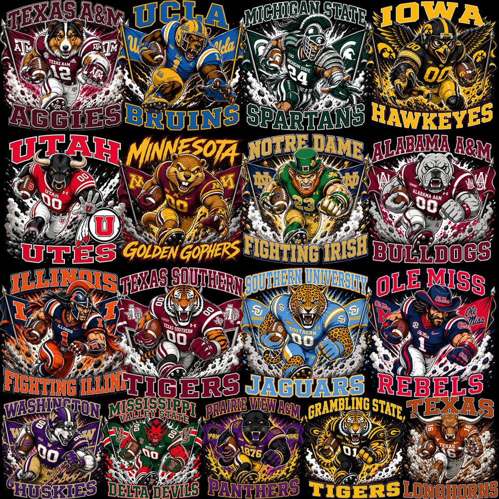 89 College Football NCAA Teams Mascots Designs Bundle PNG