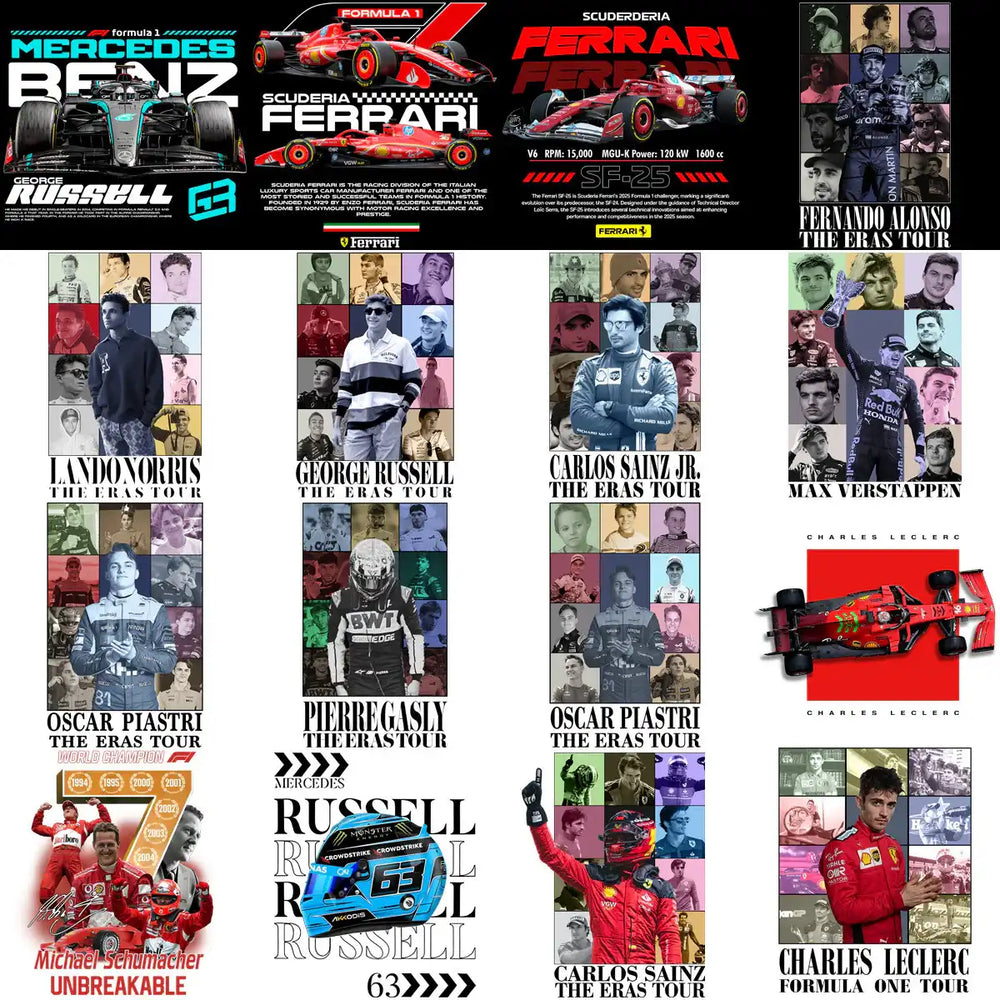 80 Racing F1 Drivers Formula Streetwear Designs Bundle PNG