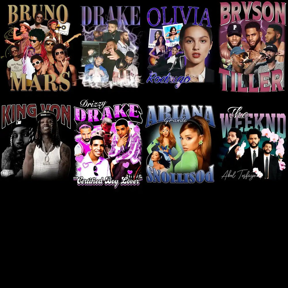 51 Music Artists Bootleg Stars Mixed Designs Bundle PNG