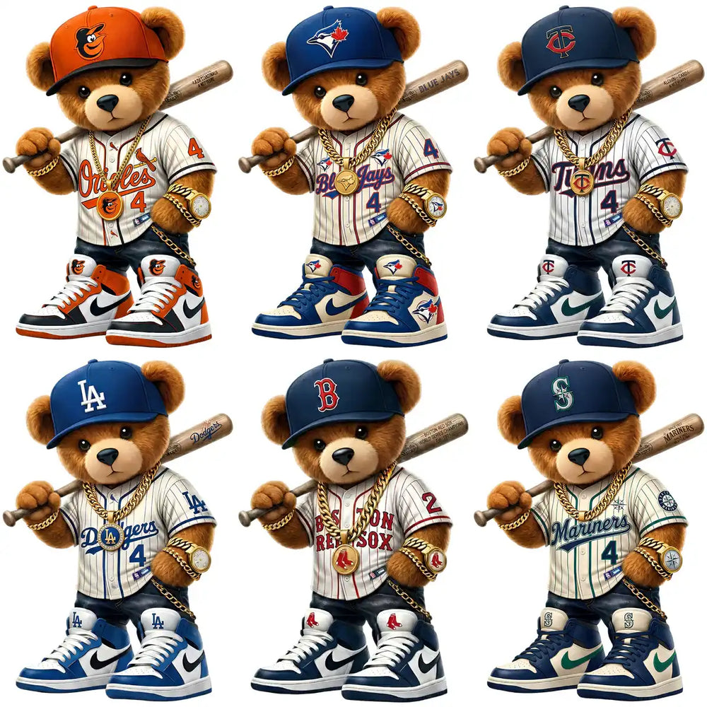 30 Teddy Bear Swag Baseball Teams Logo Designs Bundle PNG