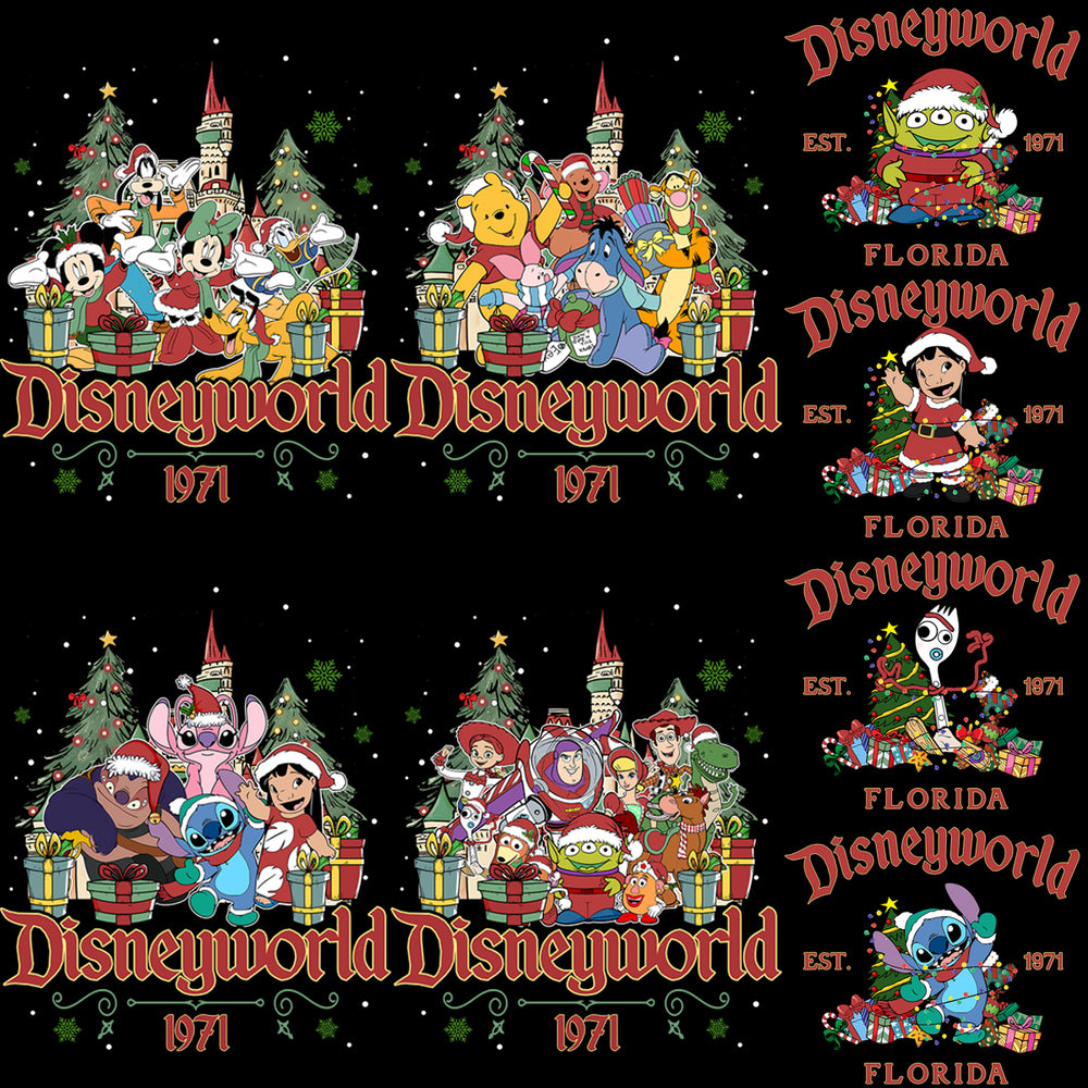 19 Cartoons Disney World Florida 1971 CHRISTMAS Designs Bundle PNG