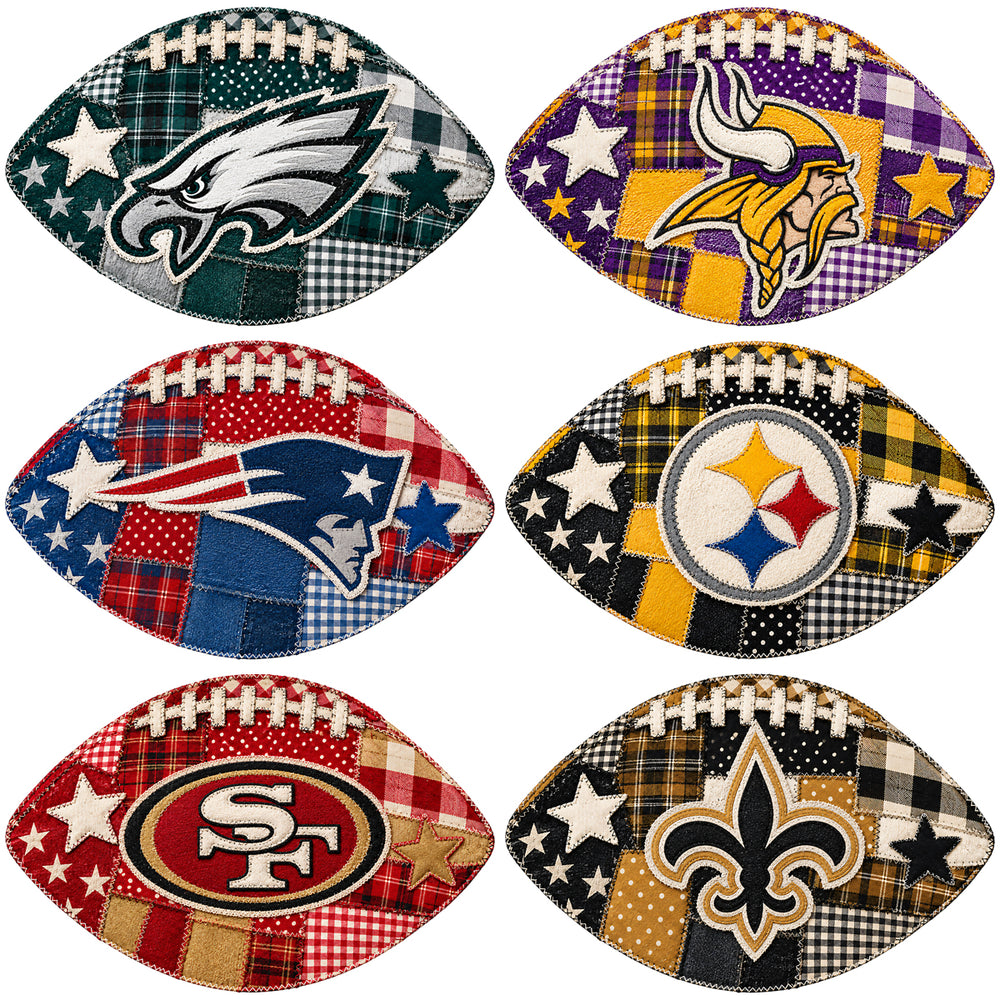 32 Football Teams Logo Rustic Patchwork Pattern Designs Bundle PNG