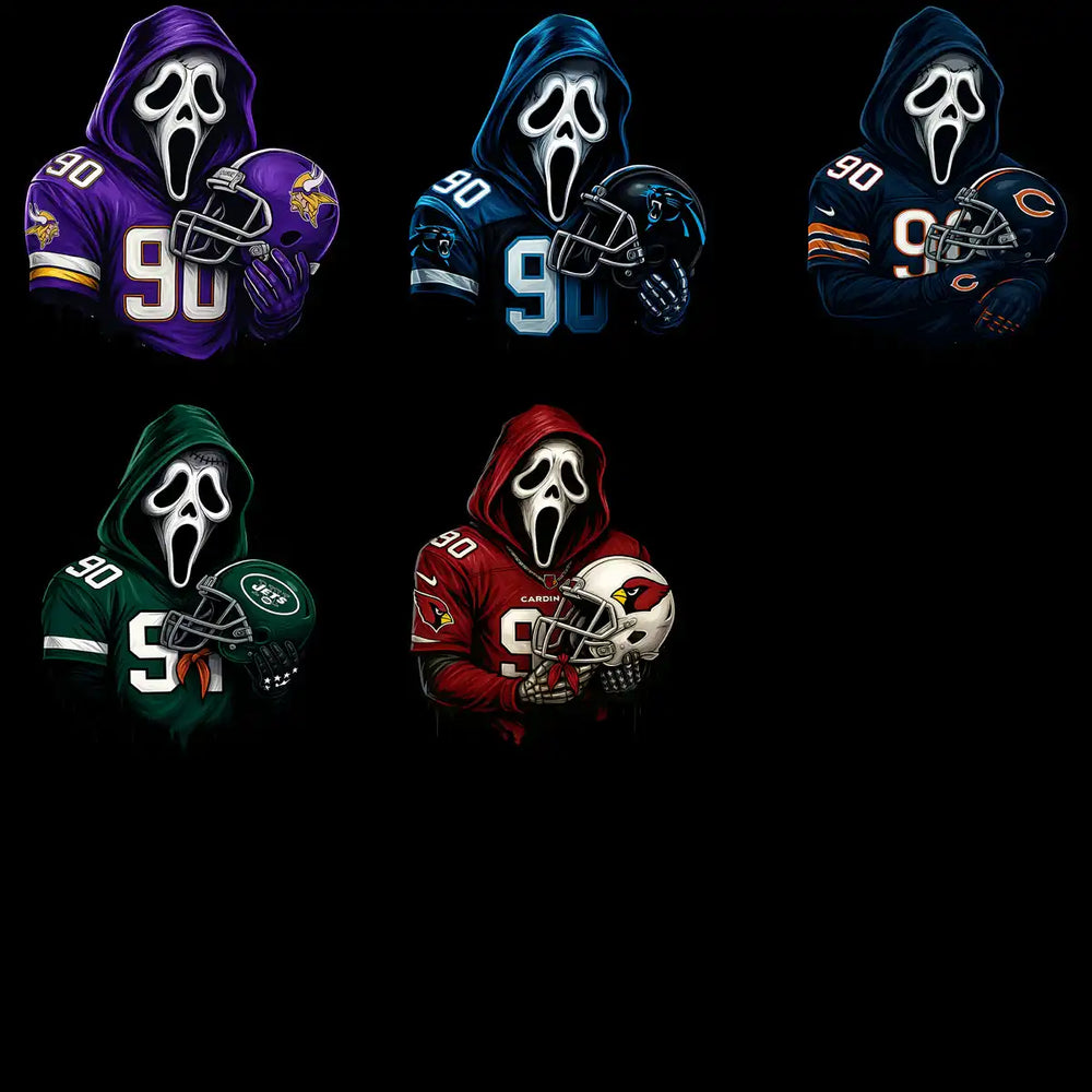 32 Football Logo Teams Ghostface Horror Designs Bundle PNG