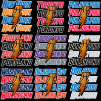 Load image into Gallery viewer, City basketball designs with lightning bolt, print-ready for DTF DTG, SVG PNG formats
