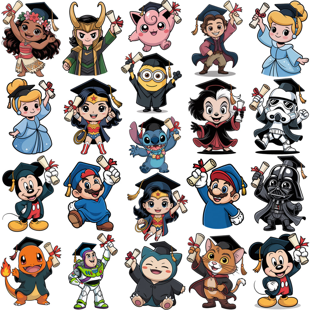 80 Pop Culture Cartoons Graduation Designs Bundle PNG