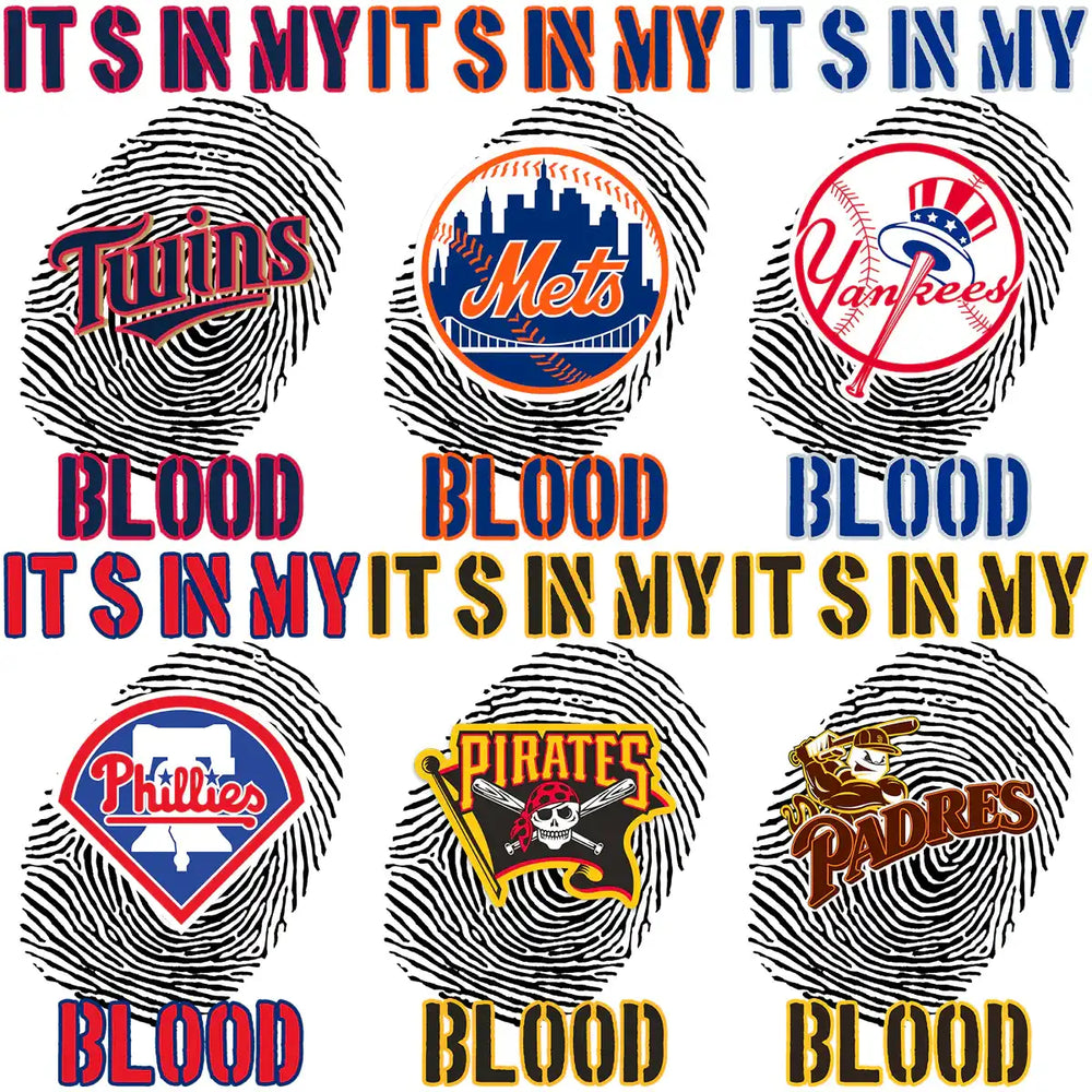30 Baseball Teams DNA In My Blood Designs Bundle PNG