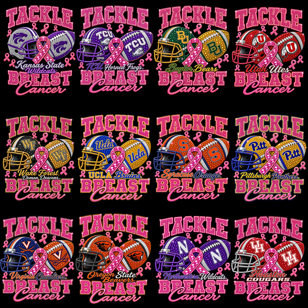 65 College Football NCAA Teams Tackle Breast Cancer Awareness Designs Bundle PNG