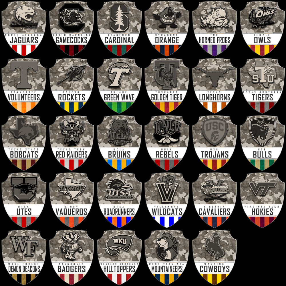 128 College NCAA School Military Camo Shield Logos PNG Designs Bundle